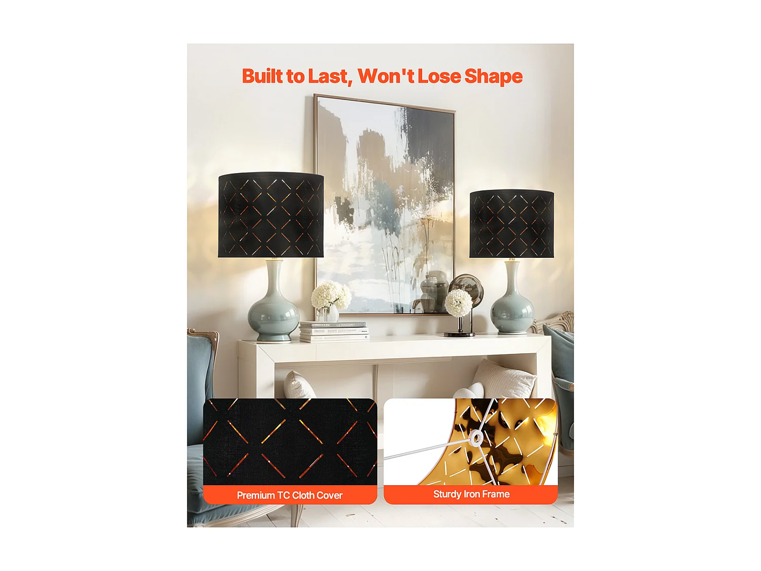 Abat-Jour Tambour SucceBuy, 2 Pcs, 33x33x25 cm, Abat-Jour de Remplacement Moyen avec pour Lampes de Table, Lampadaires et Suspensions, Design Creux en Diamant Noir