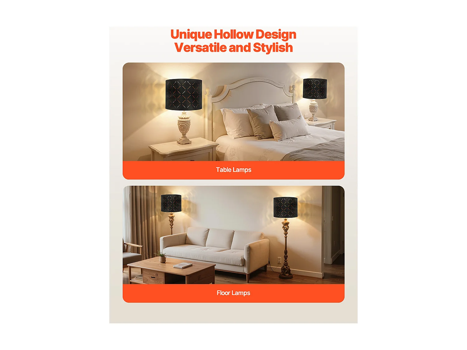 Abat-Jour Tambour SucceBuy, 2 Pcs, 33x33x25 cm, Abat-Jour de Remplacement Moyen avec pour Lampes de Table, Lampadaires et Suspensions, Design Creux en Diamant Noir