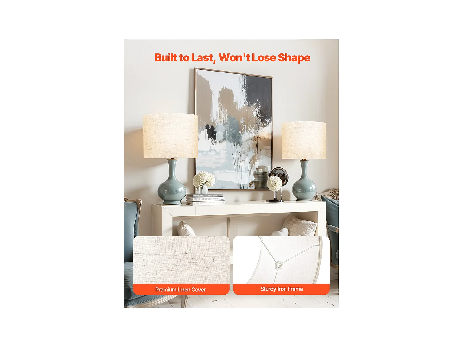 Abat-Jour Tambour SucceBuy, 2 Pcs, 33x33x25 cm, Abat-Jour Ronde de Remplacement Moyen en Lin pour Lampes de Table, Lampadaires et Suspensions, Lin Clair