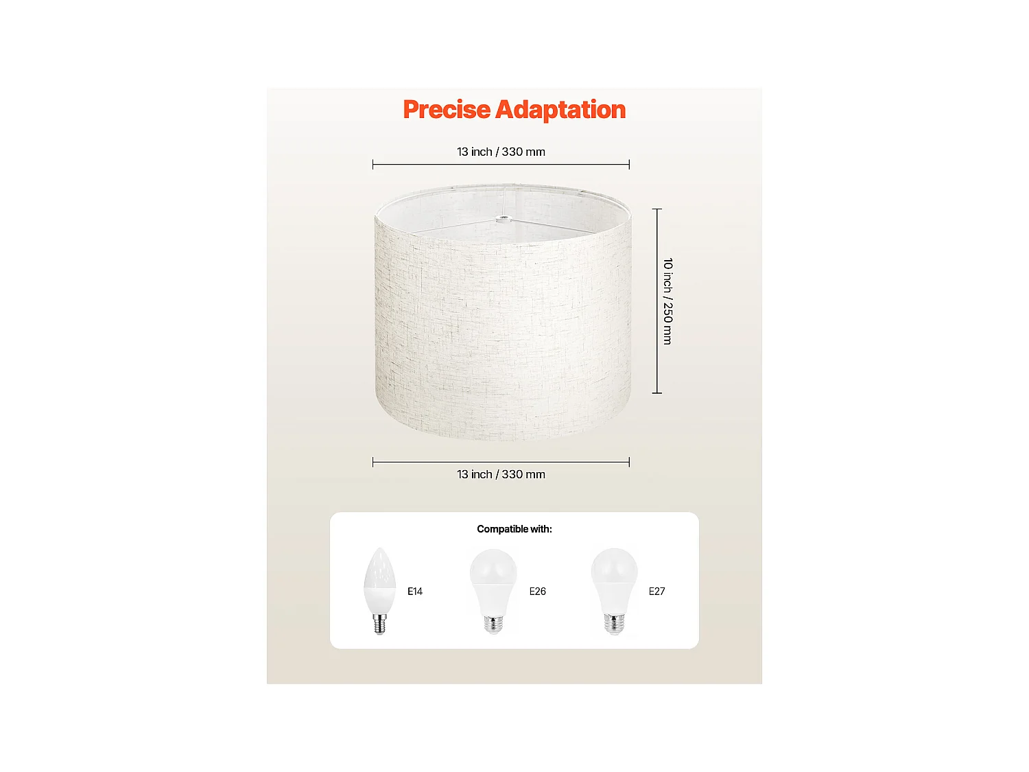 Abat-Jour Tambour SucceBuy, 2 Pcs, 33x33x25 cm, Abat-Jour Ronde de Remplacement Moyen en Lin pour Lampes de Table, Lampadaires et Suspensions, Lin Clair