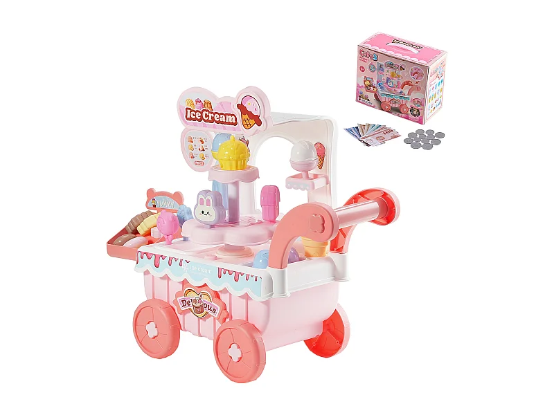 Carrinho de Gelo para Crianças SucceBuy, 27 Peças, Jogo de Imitação de Banca de Gelo, com Espaço de Armazenamento, para Bebês de 3 Anos e Mais