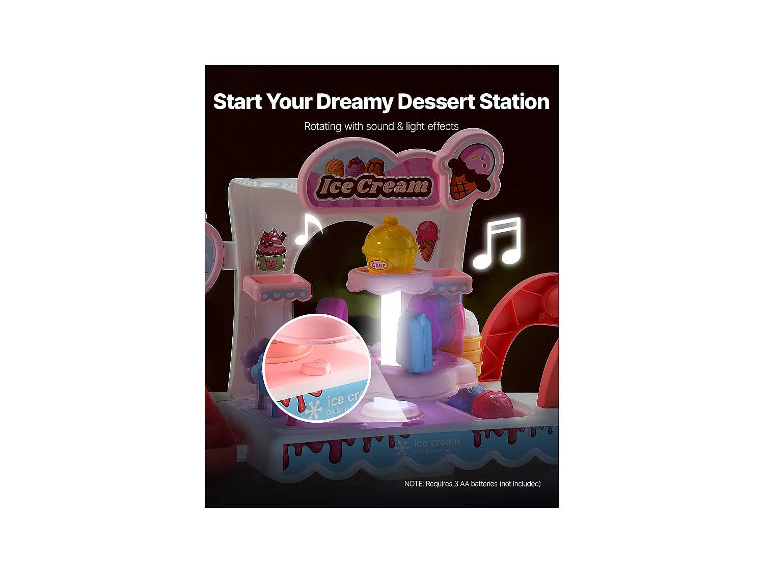 Chariot à Glaces pour Enfants SucceBuy, 27 Pièces, Jeu d'Imitation de Stand Glacier, avec Espace de Rangement, pour Tout-Petits de 3 Ans et Plus