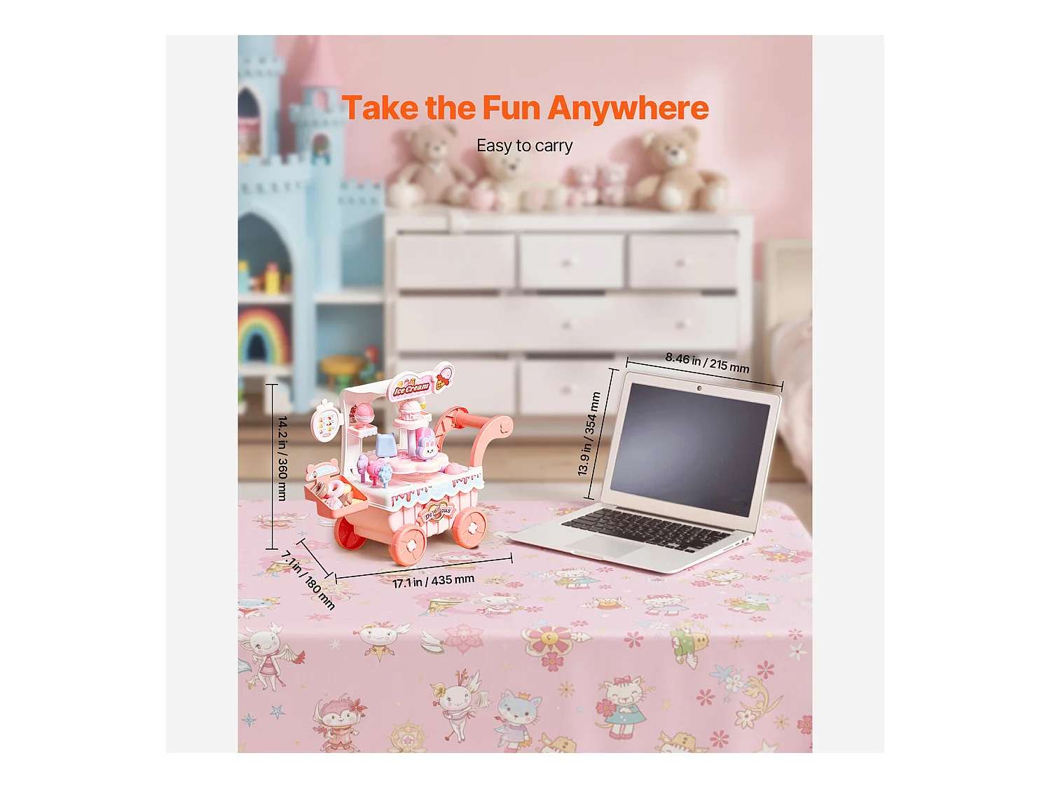 Chariot à Glaces pour Enfants SucceBuy, 27 Pièces, Jeu d'Imitation de Stand Glacier, avec Espace de Rangement, pour Tout-Petits de 3 Ans et Plus