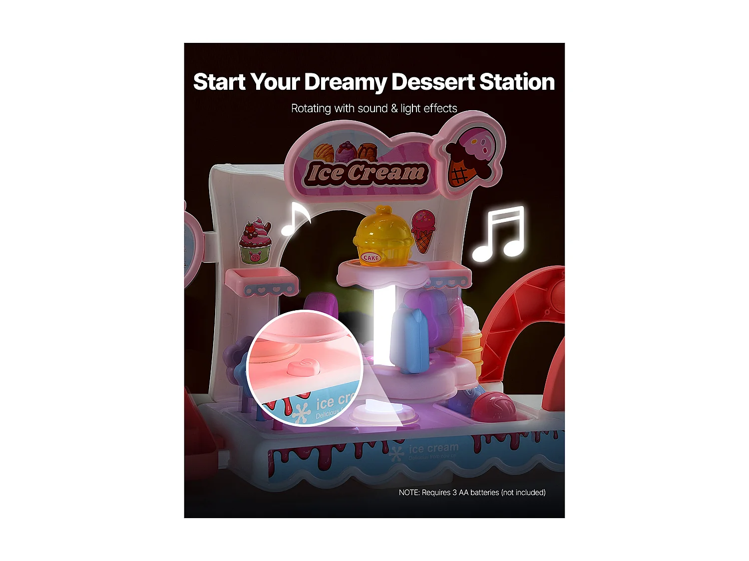 Chariot à Glaces pour Enfants SucceBuy, 27 Pièces, Jeu d'Imitation de Stand Glacier, avec Espace de Rangement, pour Tout-Petits de 3 Ans et Plus