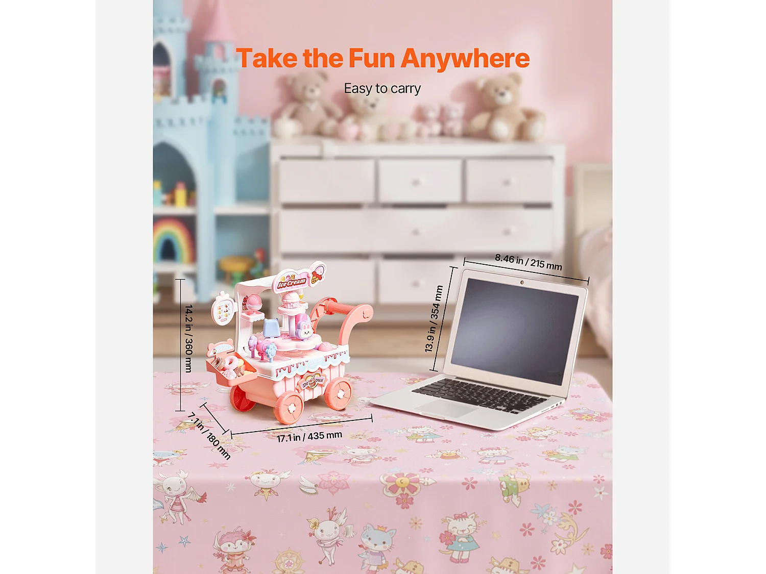 Chariot à Glaces pour Enfants SucceBuy, 27 Pièces, Jeu d'Imitation de Stand Glacier, avec Espace de Rangement, pour Tout-Petits de 3 Ans et Plus