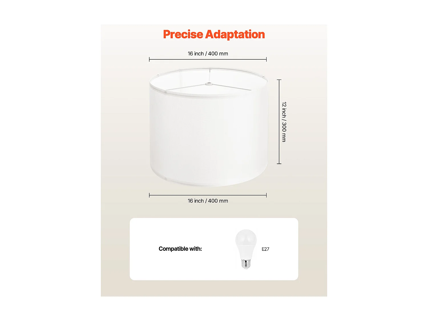 Abat-Jour Tambour SucceBuy, 2 Pcs, 40x40x30 cm, Grand Abat-Jour de Remplacement avec Harpe, pour Lampes de Table, Lampadaires et Suspensions, Lin Blanc Cassé