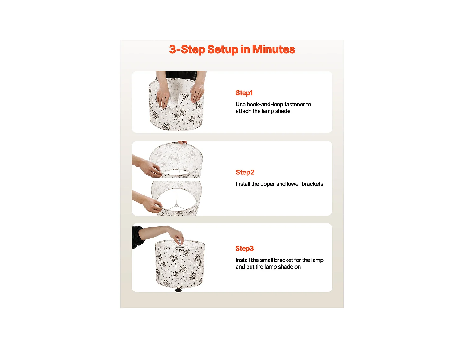 Abat-Jour Tambour SucceBuy, 2 Pcs, 33x33x25 cm, Abat-Jour Ronde de Remplacement Moyen en Lin pour Lampes de Lampadaires et Suspensions, Motif Pissenlit Clair