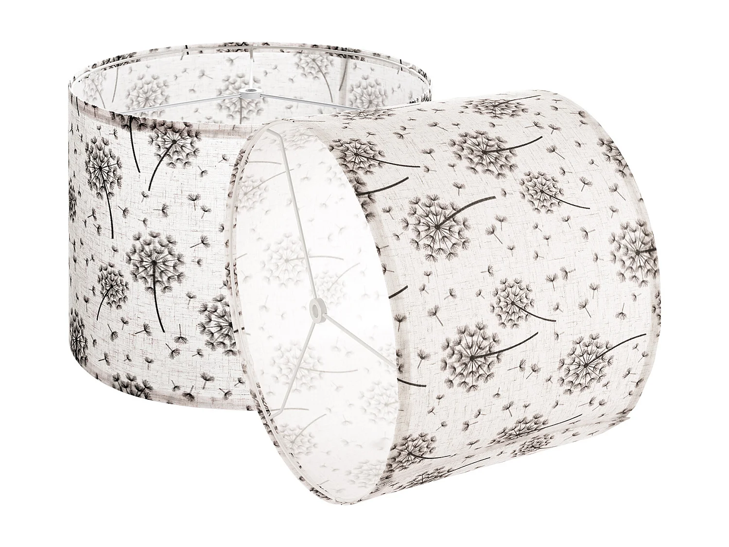 Paralume a Tamburo SucceBuy, 2 Pezzi, 33x33x25 cm, Paralume Rotondo di Ricambio Medio in Lino per Lampade da Terra e a Sospensione, Motivo Dente di Leone Chiaro