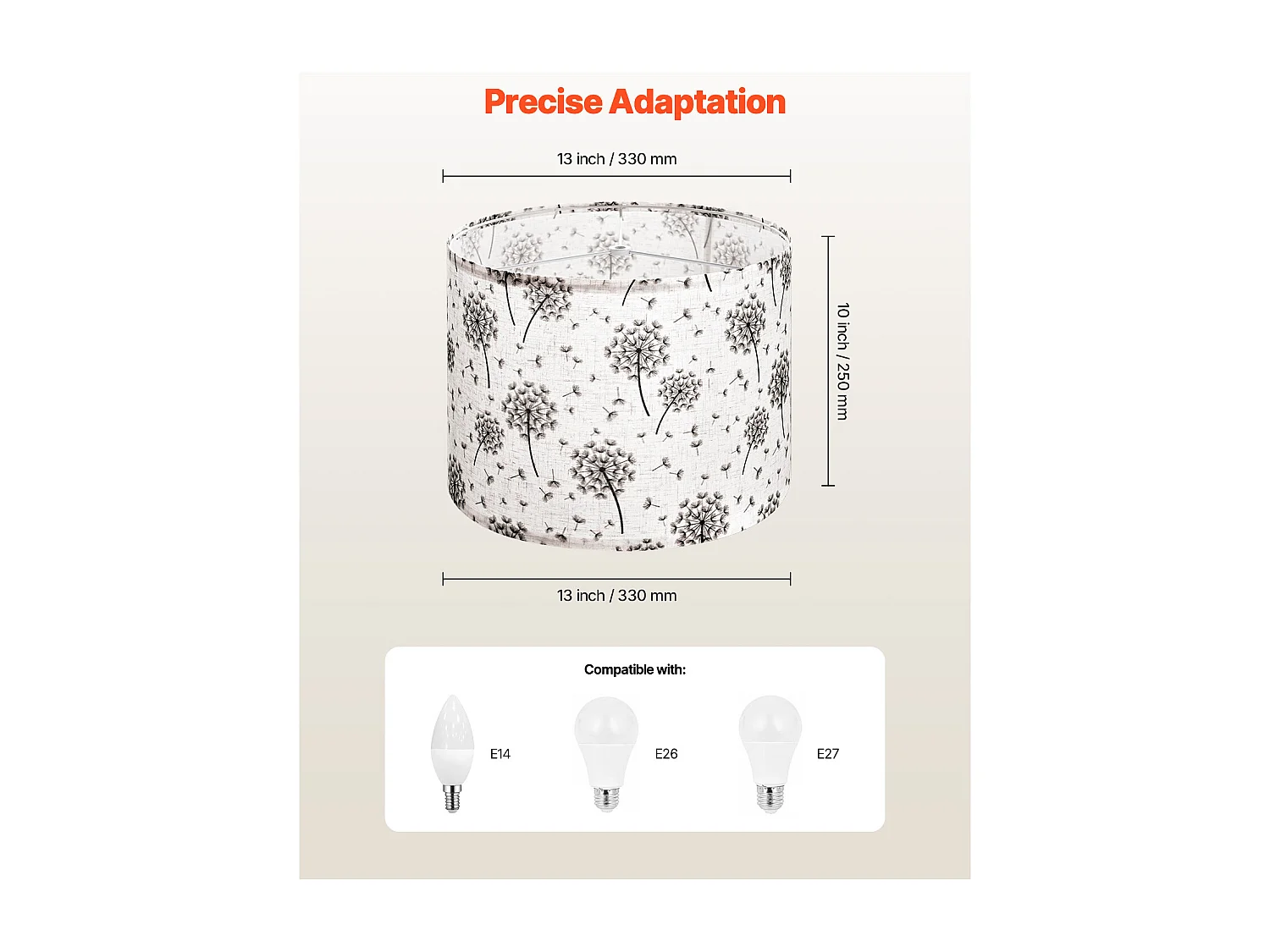 Abat-Jour Tambour SucceBuy, 2 Pcs, 33x33x25 cm, Abat-Jour Ronde de Remplacement Moyen en Lin pour Lampes de Lampadaires et Suspensions, Motif Pissenlit Clair