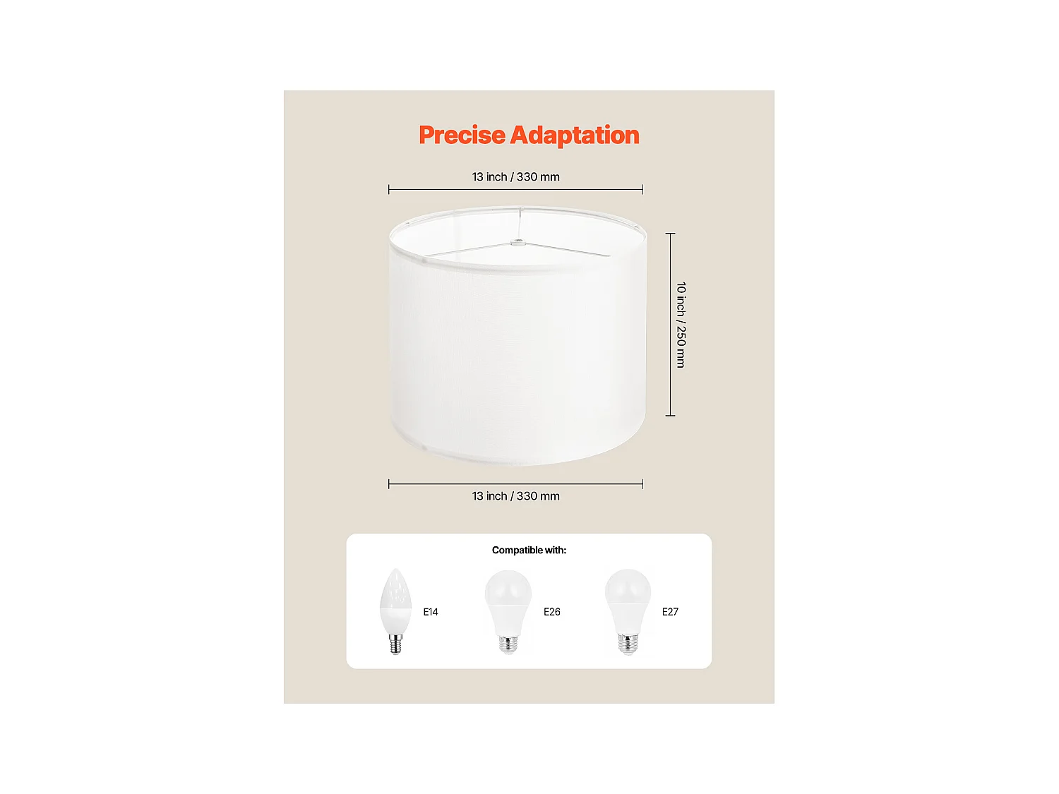 Abat-Jour Tambour SucceBuy, 2 Pcs, 33x33x25 cm, Abat-Jour de Remplacement Moyen en Lin pour Lampes de Table, Lampadaires et Suspensions, Lin Blanc Cassé