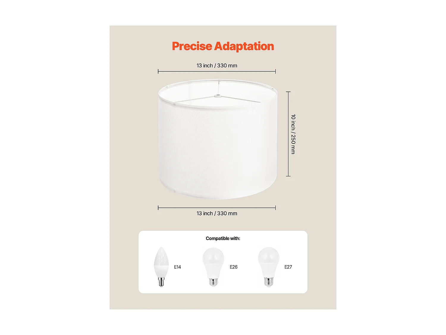 Abat-Jour Tambour SucceBuy, 2 Pcs, 33x33x25 cm, Abat-Jour de Remplacement Moyen en Lin pour Lampes de Table, Lampadaires et Suspensions, Lin Blanc Cassé