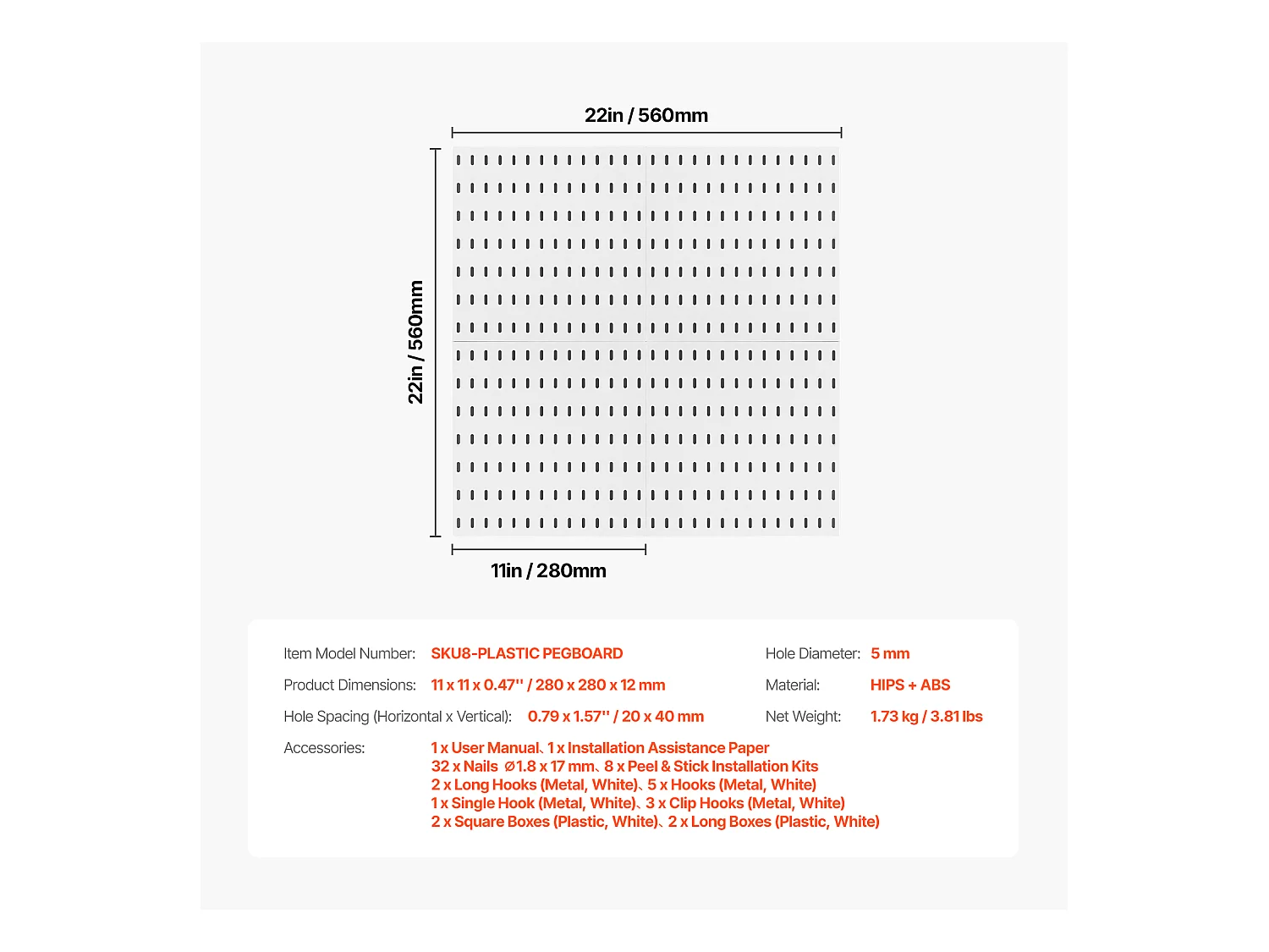 Panneaux Perforés SucceBuy, 280x280 mm en Plastique, 4 Panneaux, pour la Maison, Blanc
