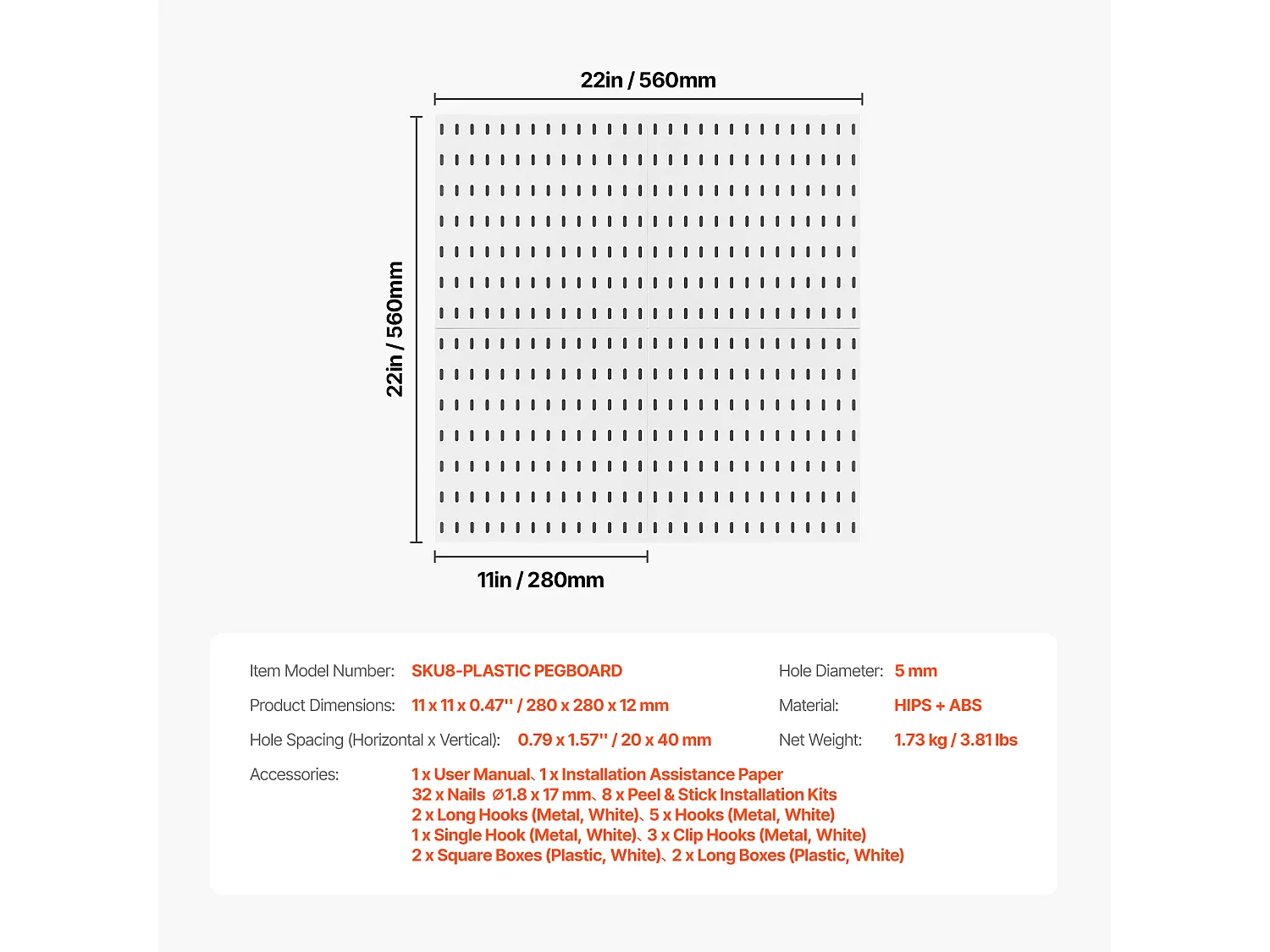 Panneaux Perforés SucceBuy, 280x280 mm en Plastique, 4 Panneaux, pour la Maison, Blanc