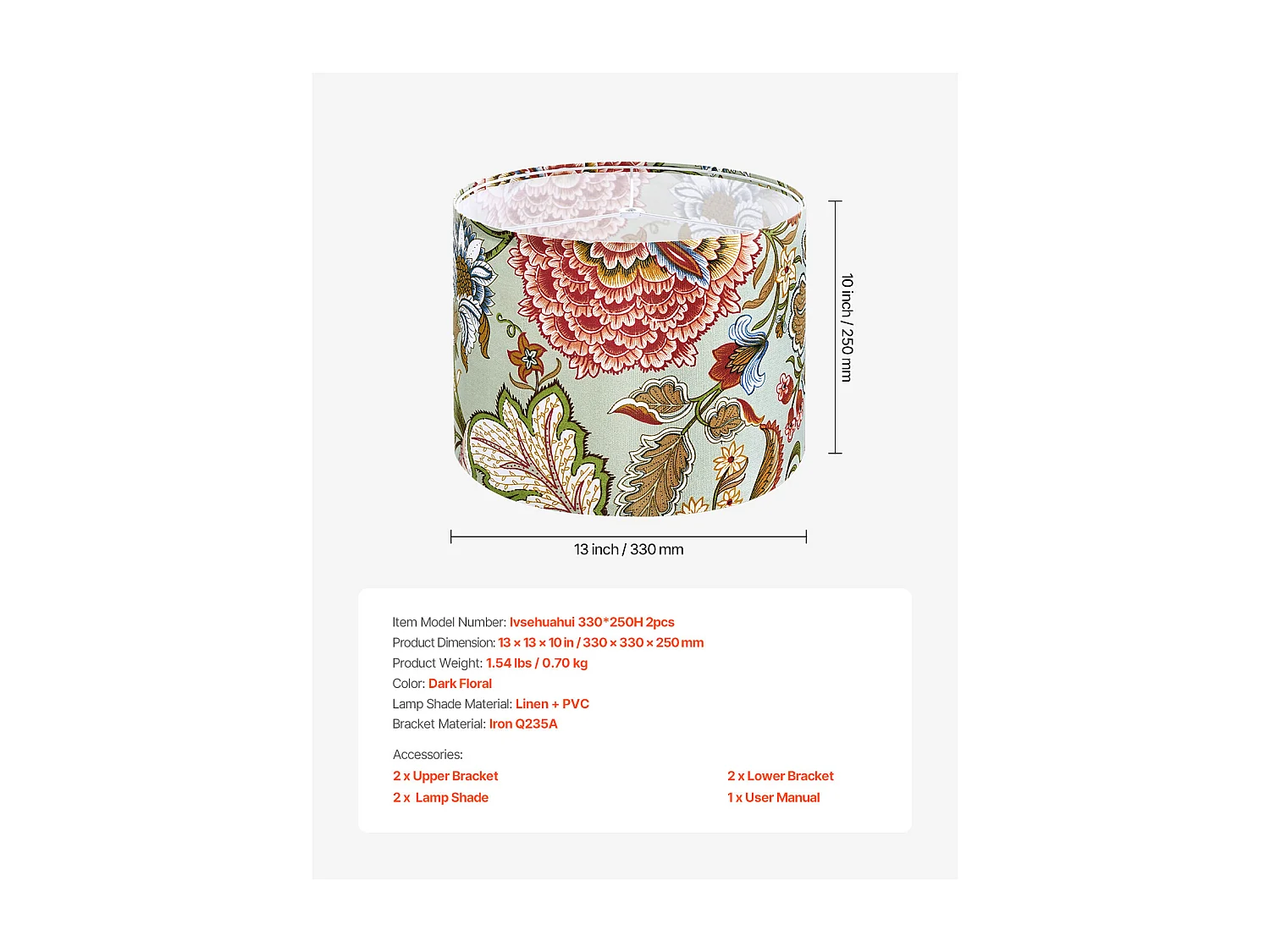 Abat-Jour Tambour SucceBuy, 2 Pcs, 33x33x25 cm, Abat-Jour de Remplacement Moyen avec pour Lampes de Table, Lampadaires et Suspensions, Motif Pissenlit Foncé