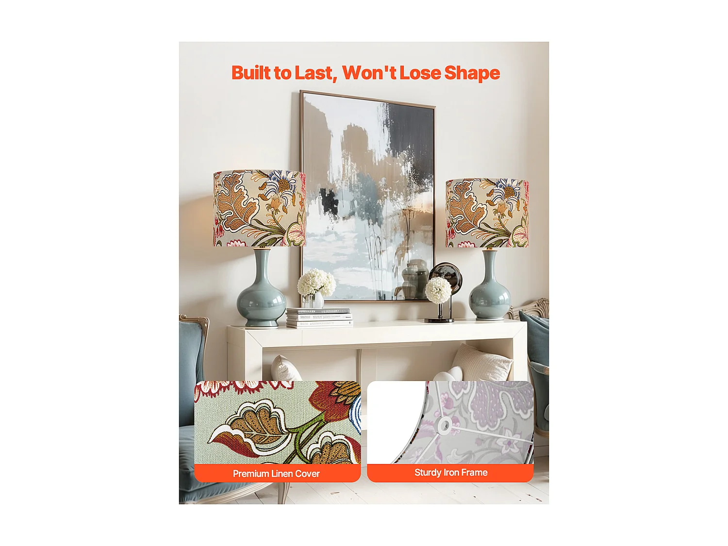 Abat-Jour Tambour SucceBuy, 2 Pcs, 33x33x25 cm, Abat-Jour de Remplacement Moyen avec pour Lampes de Table, Lampadaires et Suspensions, Motif Pissenlit Foncé