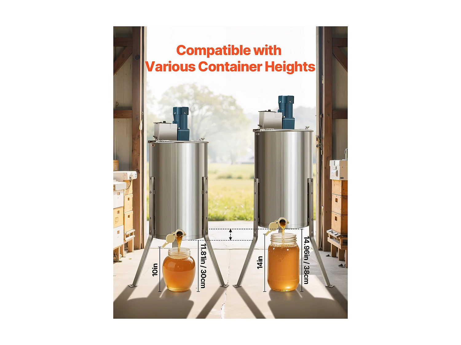 Extracteur de Miel Électrique à 3 Cadres SucceBuy Centrifugeuse Séparateur Miel en Acier Inoxydable avec Couvercle Transparent, Hauteur Réglable, 140 W