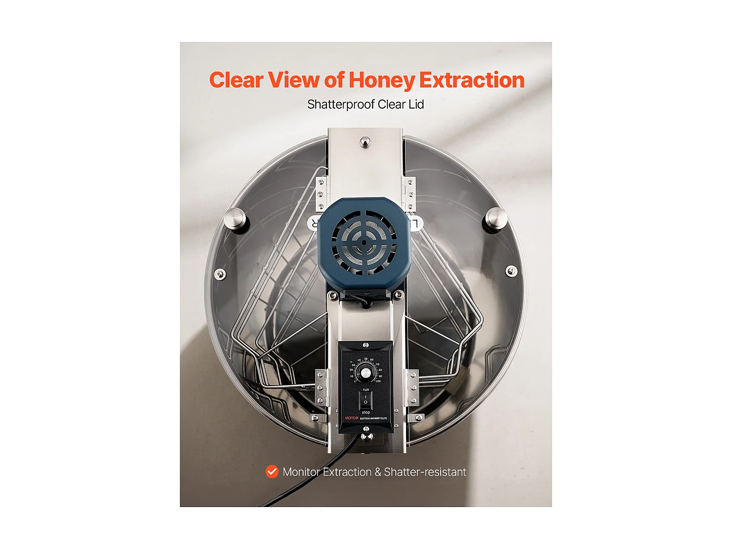 Extracteur de Miel Électrique à 3 Cadres SucceBuy Centrifugeuse Séparateur Miel en Acier Inoxydable avec Couvercle Transparent, Hauteur Réglable, 140 W