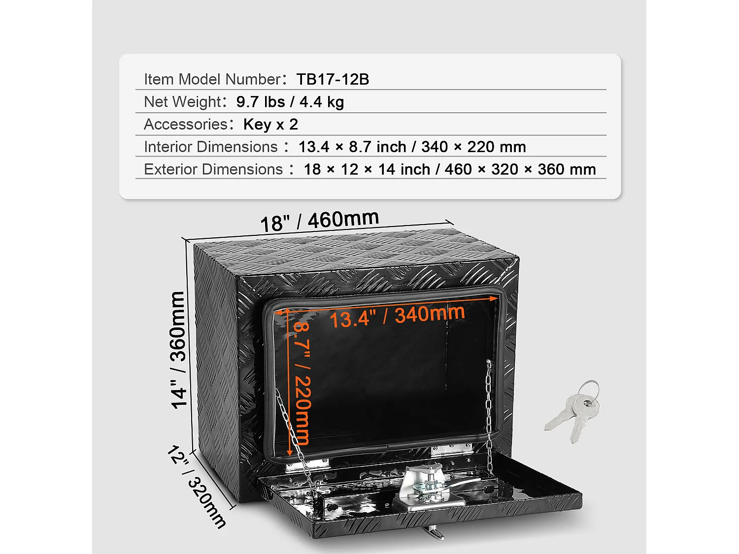 Werkzeugkasten SucceBuy Aluminium-Werkzeugkasten für die Ladefläche (45.72 x 30.48 x 35.56 cm) für Anhängerlagerung
