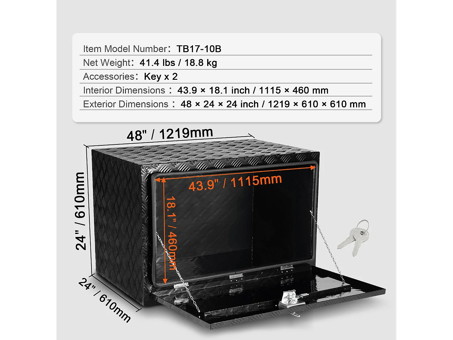Boîte à Outils SucceBuy Coffre à Outils en Aluminium pour Dessous de Caisse de Camion 121.92 x 60.96 x 60.96 cm, Rangement pour Remorque RV