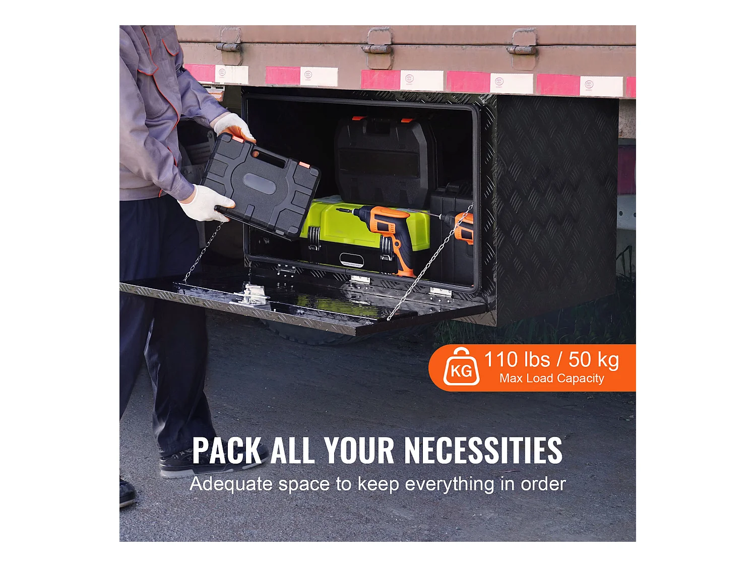 Boîte à Outils SucceBuy Coffre à Outils en Aluminium pour Dessous de Caisse de Camion 121.92 x 60.96 x 60.96 cm, Rangement pour Remorque RV