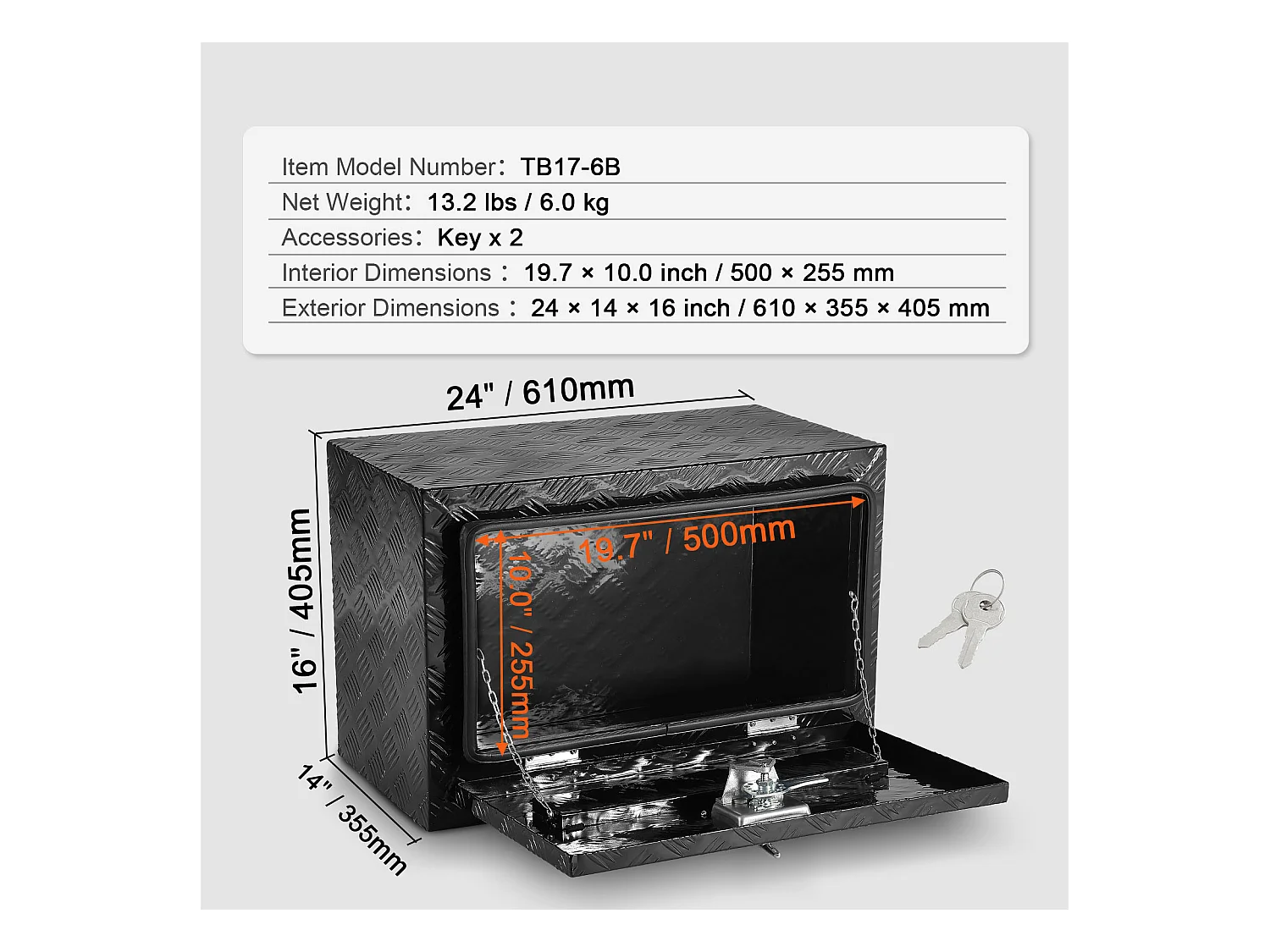 Boîte à Outils en Aluminium pour Sous-Caisse de Camion SucceBuy, 61x35,5x40,5 cm, Rangement pour Remorque
