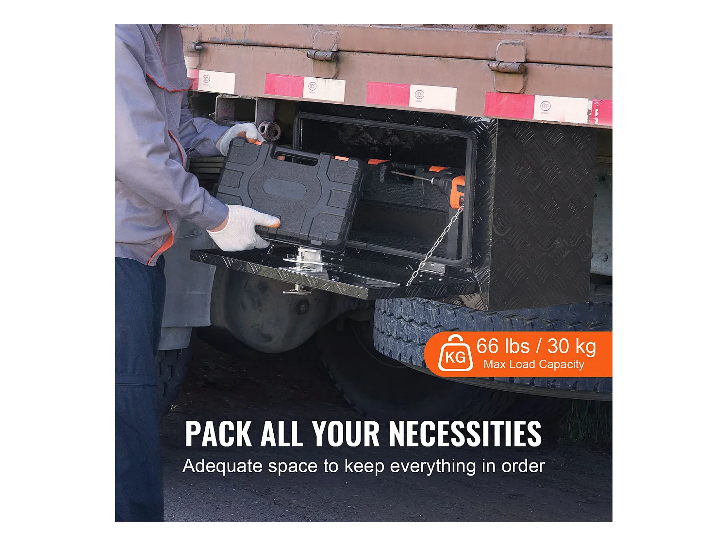 Boîte à Outils en Aluminium pour Sous-Caisse de Camion SucceBuy, 61x35,5x40,5 cm, Rangement pour Remorque