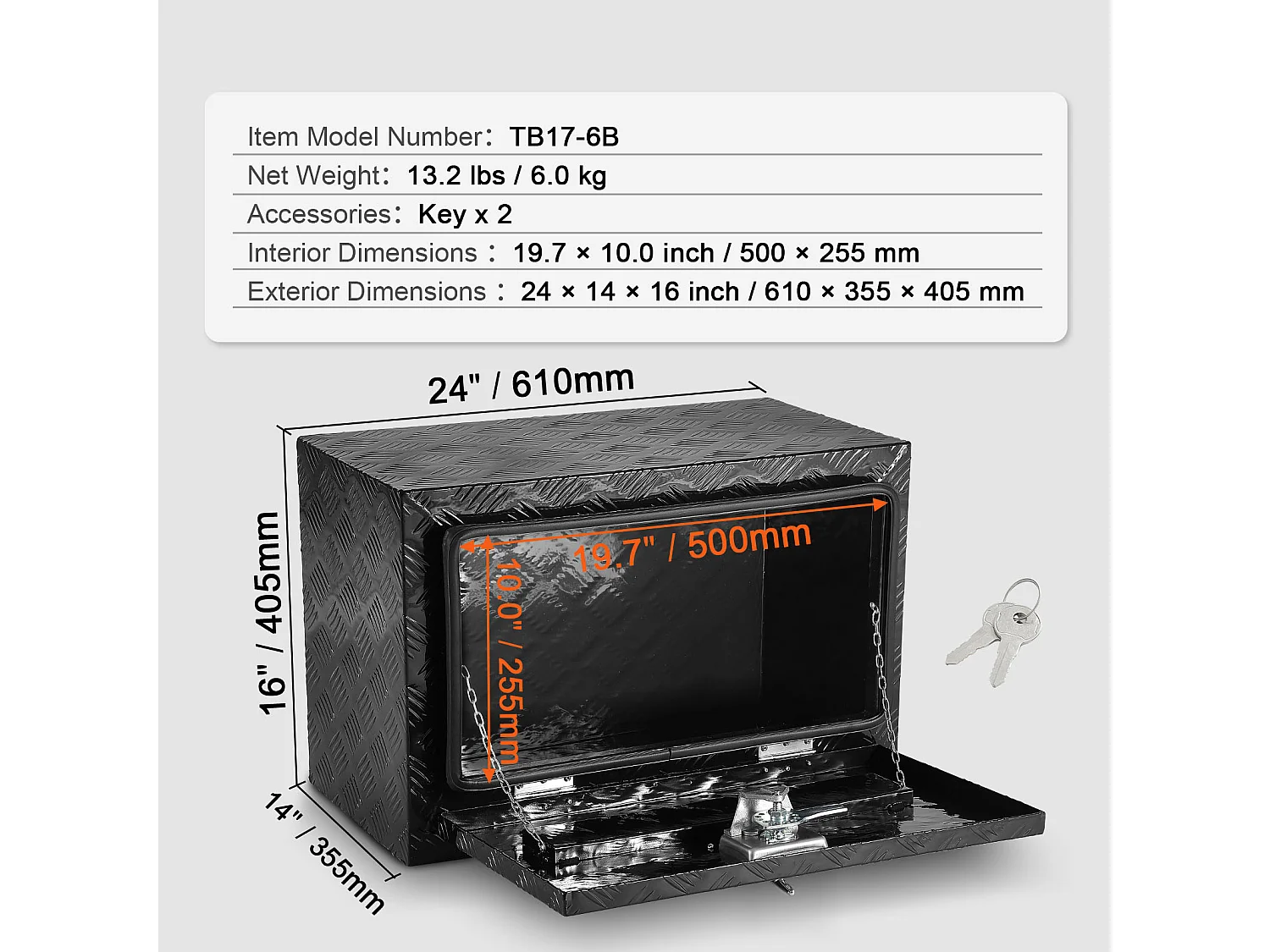 Boîte à Outils en Aluminium pour Sous-Caisse de Camion SucceBuy, 61x35,5x40,5 cm, Rangement pour Remorque