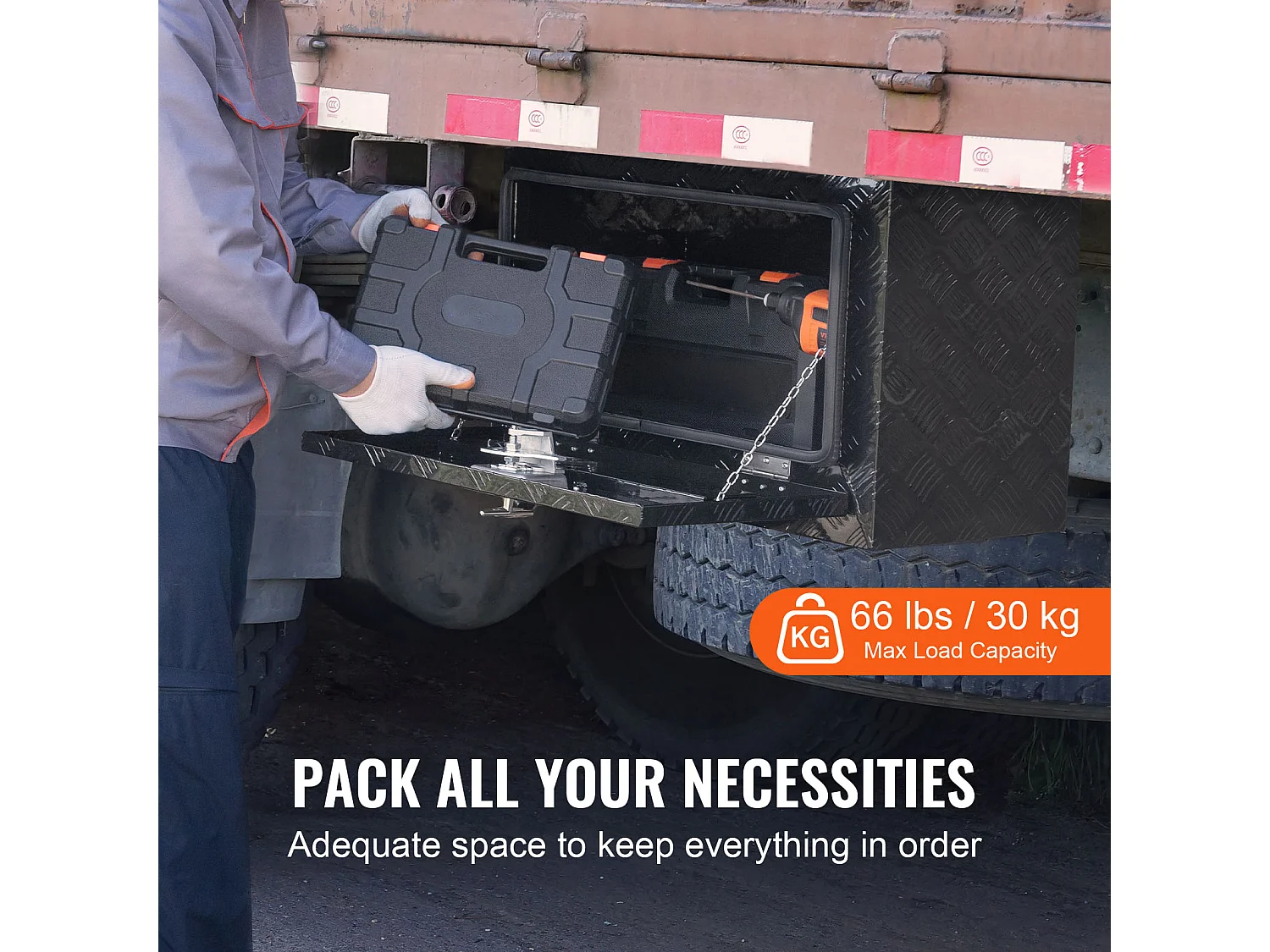 Boîte à Outils en Aluminium pour Sous-Caisse de Camion SucceBuy, 61x35,5x40,5 cm, Rangement pour Remorque