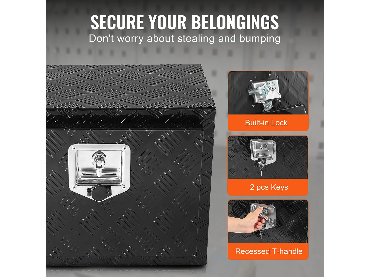 Boîte à Outils en Aluminium pour Sous-Caisse de Camion SucceBuy, 61x35,5x40,5 cm, Rangement pour Remorque