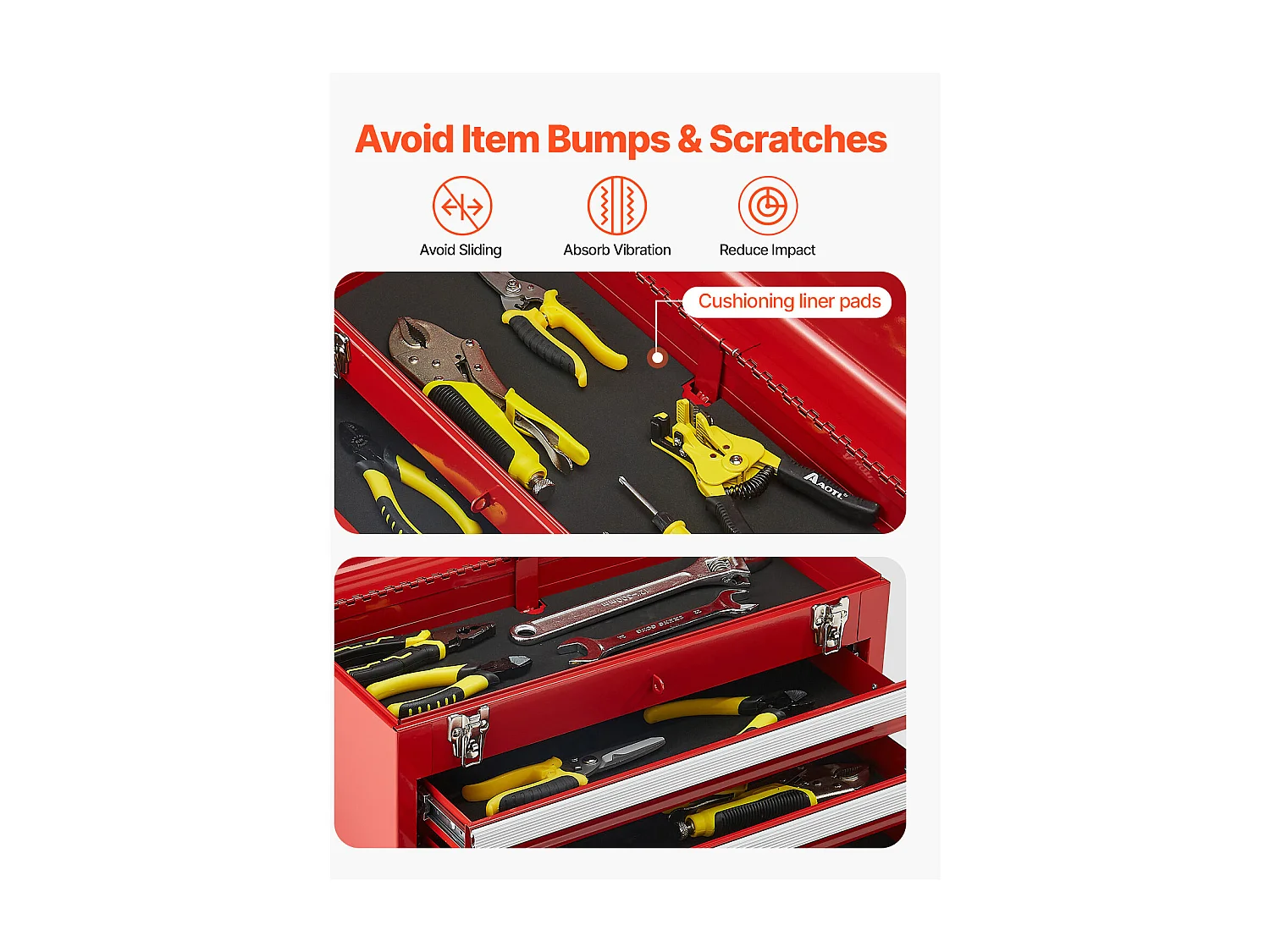 Boîte à Outils Portable en Métal SucceBuy, 520 mm à 3 Tiroirs, Rouge