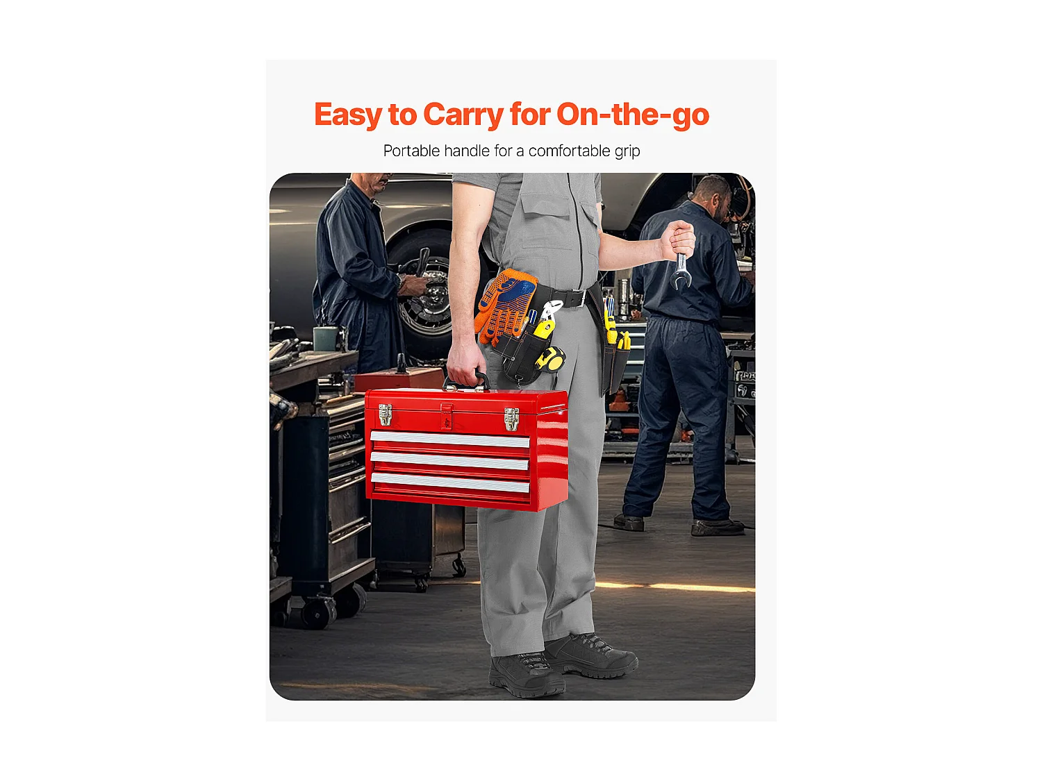 Boîte à Outils Portable en Métal SucceBuy, 520 mm à 3 Tiroirs, Rouge