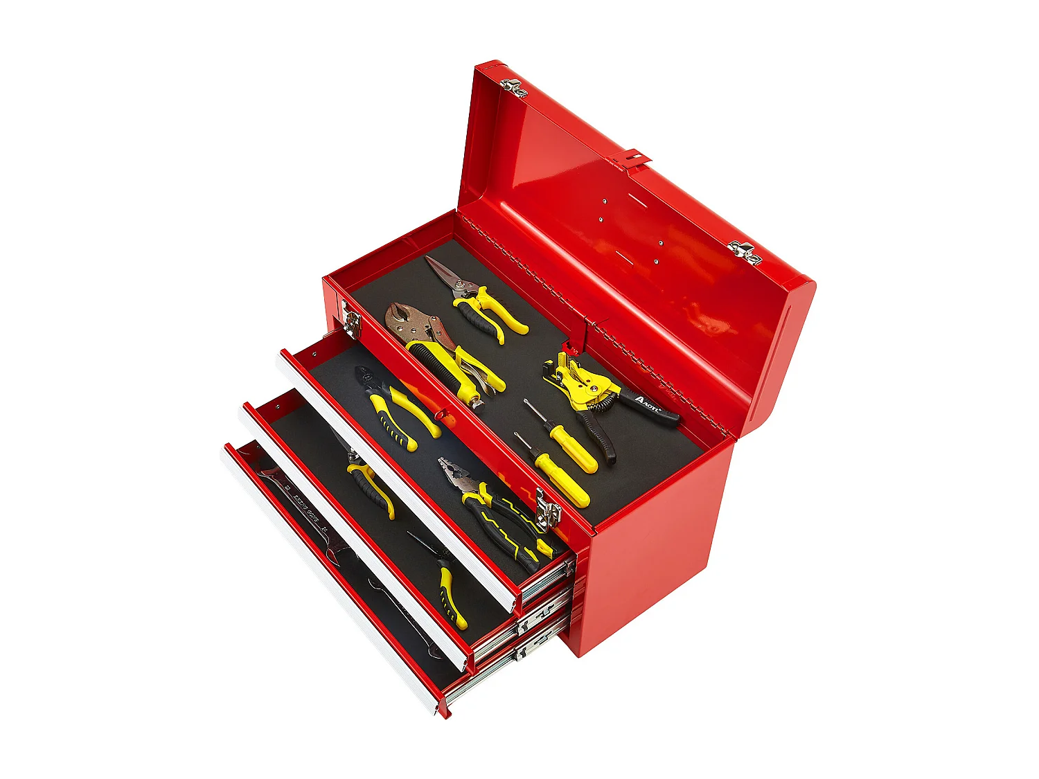 Boîte à Outils Portable en Métal SucceBuy, 520 mm à 3 Tiroirs, Rouge