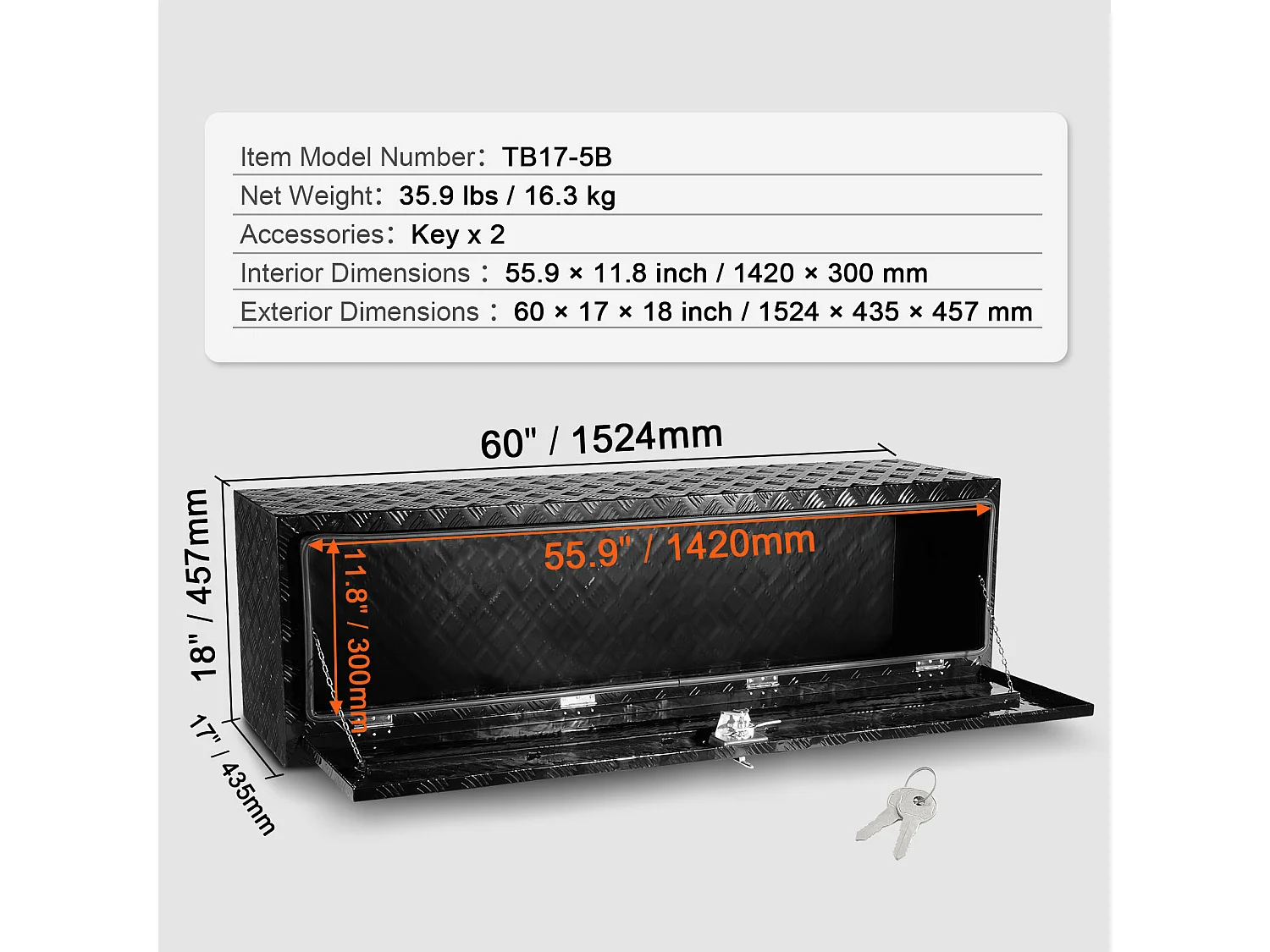 Boîte à Outils en Aluminium pour Sous-Caisse de Camion SucceBuy, 152,4x43,2x45,7 cm, Rangement pour Remorque