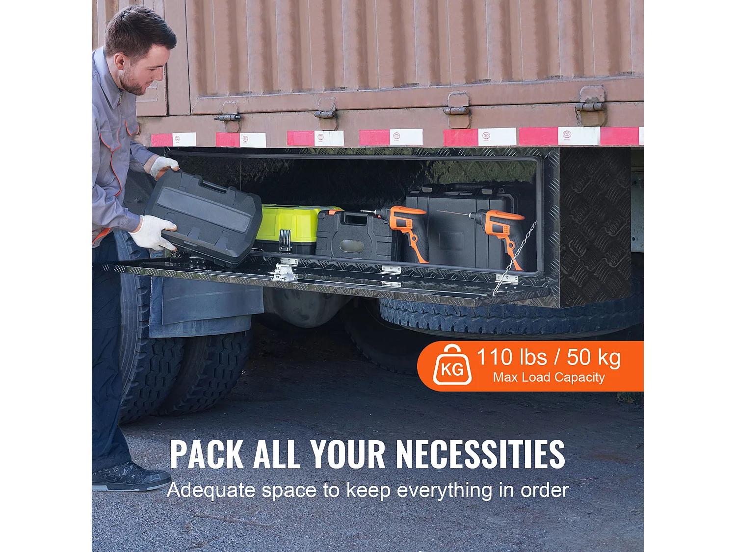 Boîte à Outils en Aluminium pour Sous-Caisse de Camion SucceBuy, 152,4x43,2x45,7 cm, Rangement pour Remorque