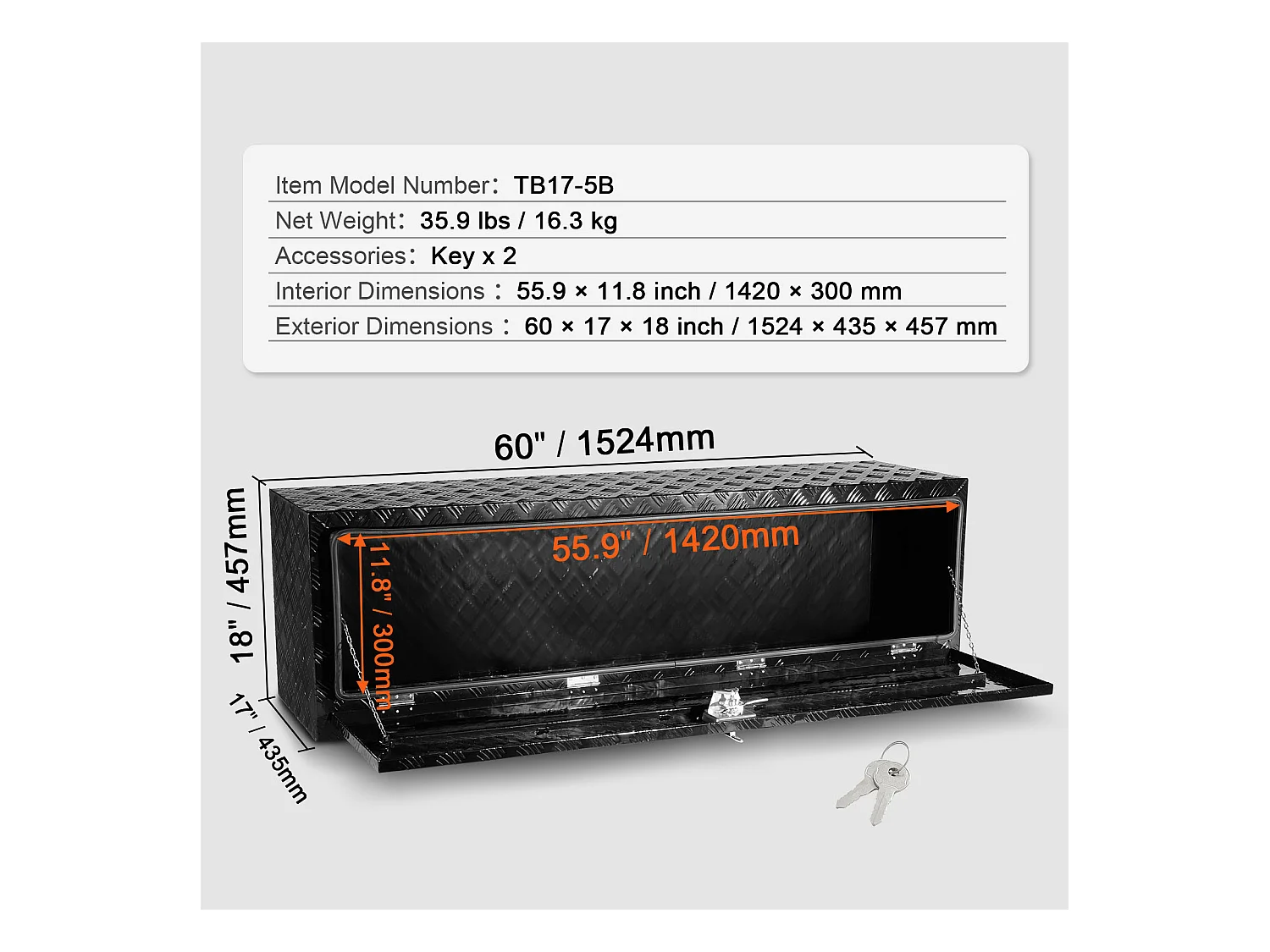 Boîte à Outils en Aluminium pour Sous-Caisse de Camion SucceBuy, 152,4x43,2x45,7 cm, Rangement pour Remorque