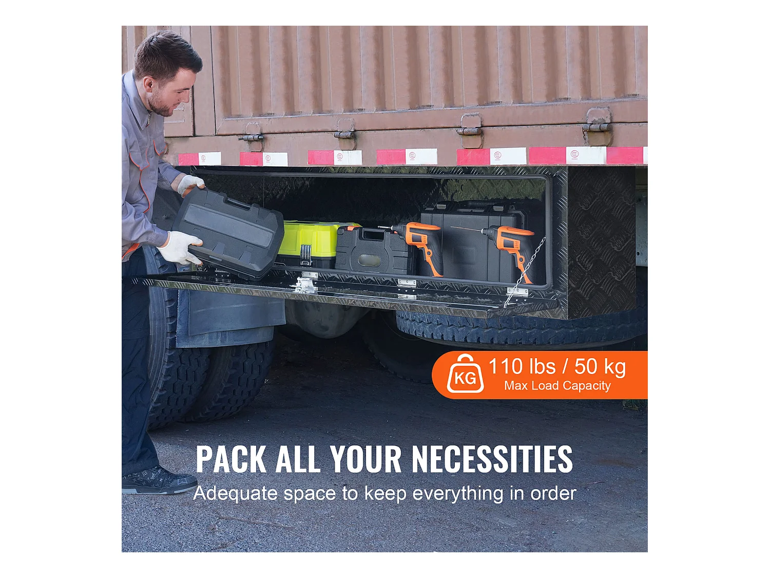 Boîte à Outils en Aluminium pour Sous-Caisse de Camion SucceBuy, 152,4x43,2x45,7 cm, Rangement pour Remorque