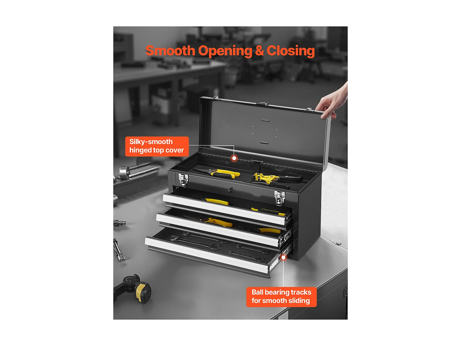 Boîte à Outils Portable en Métal SucceBuy, 520 mm avec 3 Tiroirs