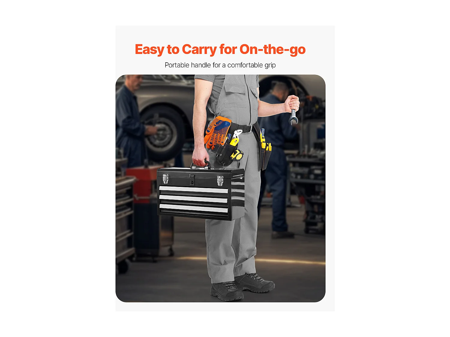 Boîte à Outils Portable en Métal SucceBuy, 520 mm avec 3 Tiroirs