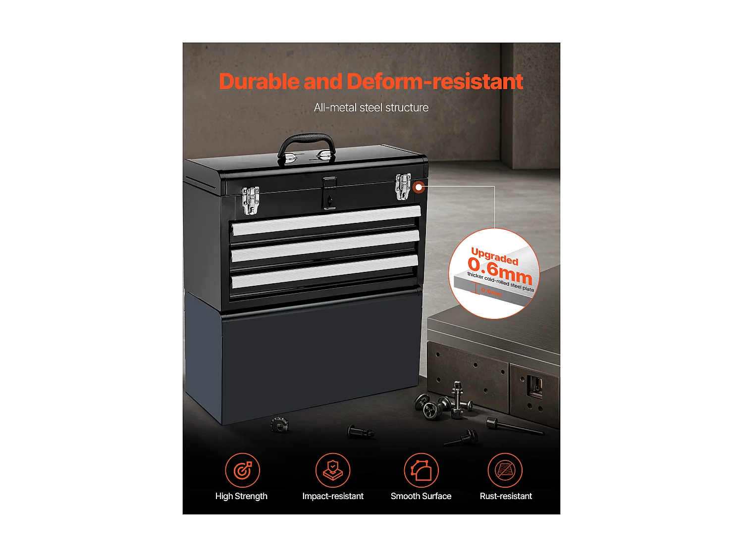 Boîte à Outils Portable en Métal SucceBuy, 520 mm avec 3 Tiroirs