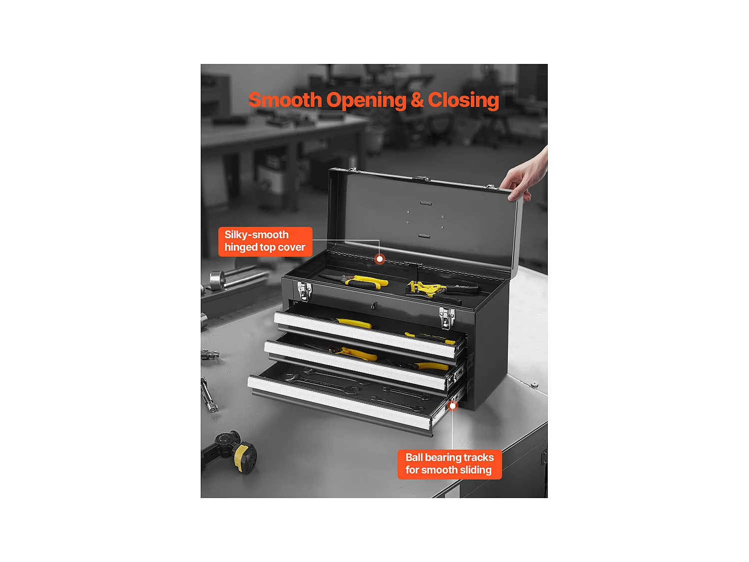 Boîte à Outils Portable en Métal SucceBuy, 520 mm avec 3 Tiroirs