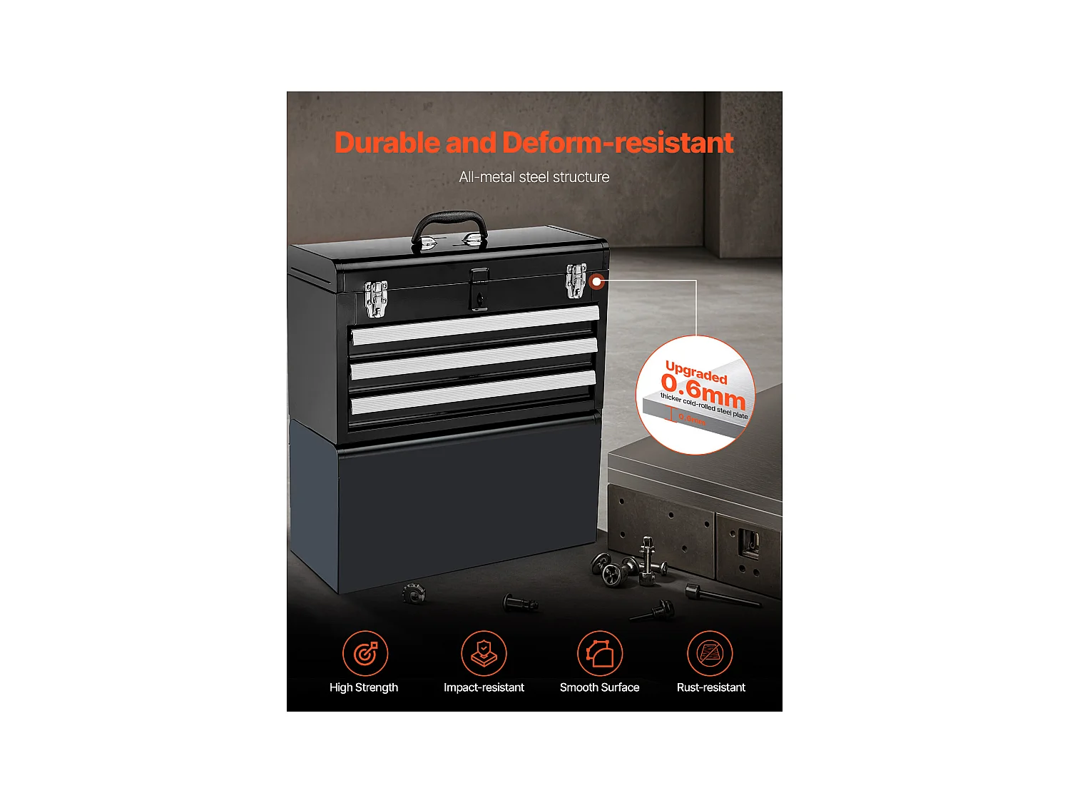 Boîte à Outils Portable en Métal SucceBuy, 520 mm avec 3 Tiroirs