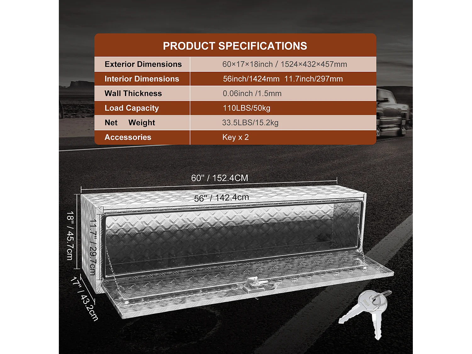 Boîte à Outils en Aluminium pour Sous-Caisse de Camion SucceBuy, 152,4×43,2×45,7 cm, pour Remorque RV
