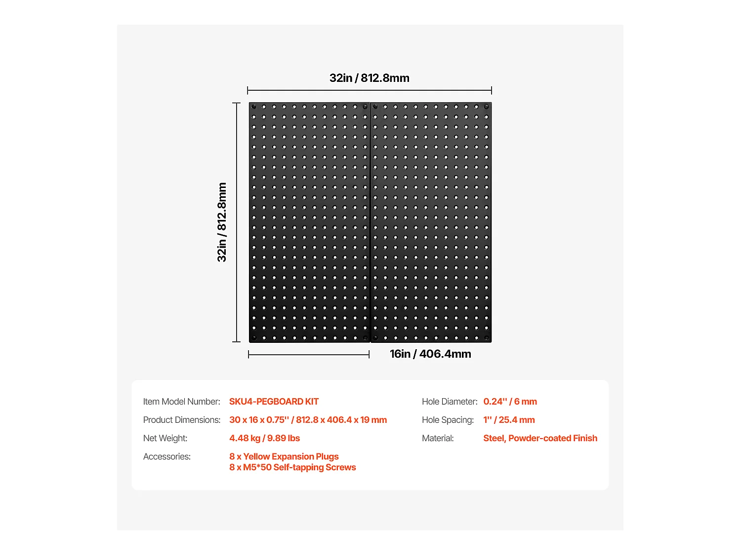 Painéis Perfurados em Metal SucceBuy, 2 Painéis, 812,8x406,4 mm, para Ferramentas de Garagem