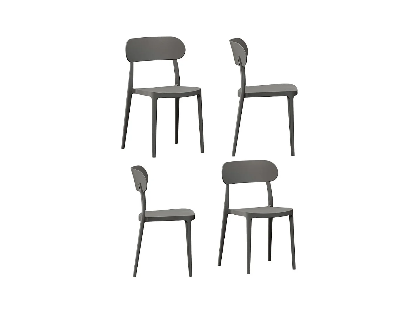 Pack de 4 sillas de 80x51x48 cm de polipropileno de alta resistencia en color gris Fiore