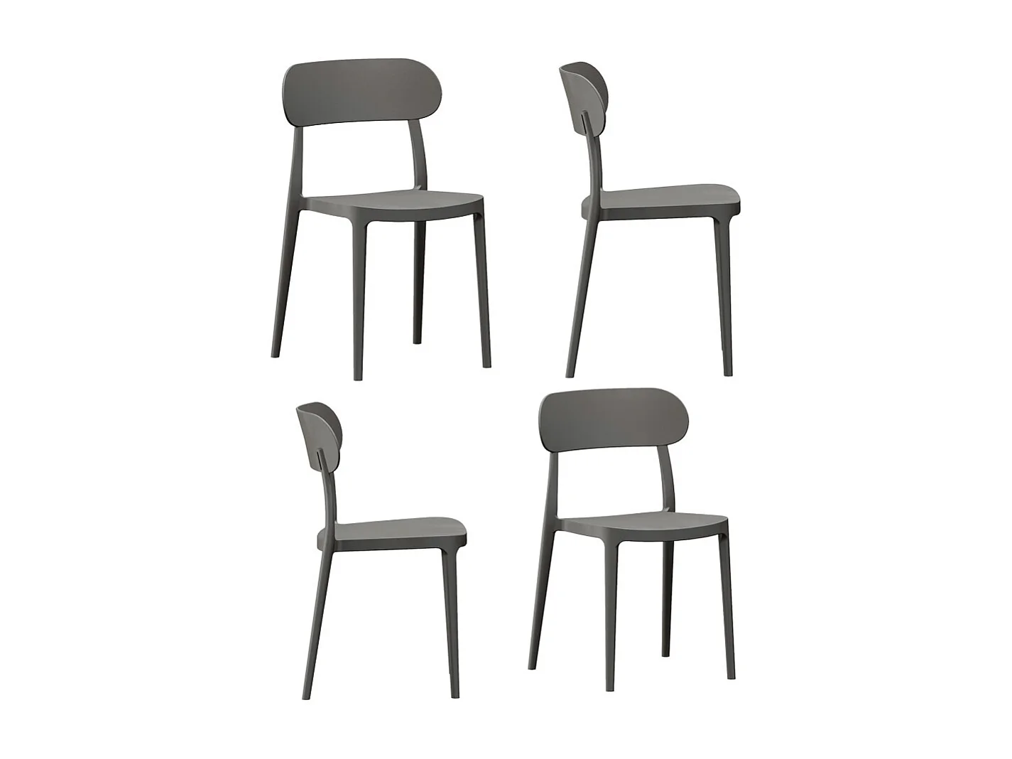 Pack de 4 sillas de 80x51x48 cm de polipropileno de alta resistencia en color gris Fiore