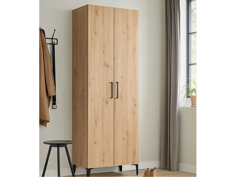 Zapatero de 195x68x35 cm con estructura de laminado sintético color roble artisan Basile