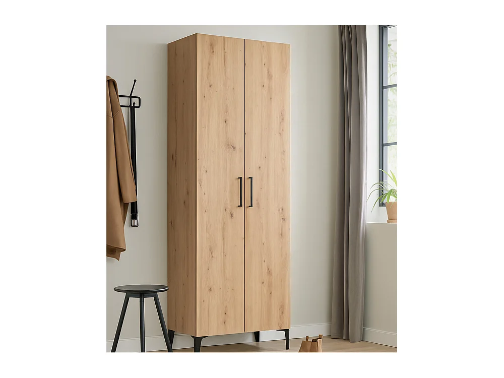 Zapatero de 195x68x35 cm con estructura de laminado sintético color roble artisan Basile