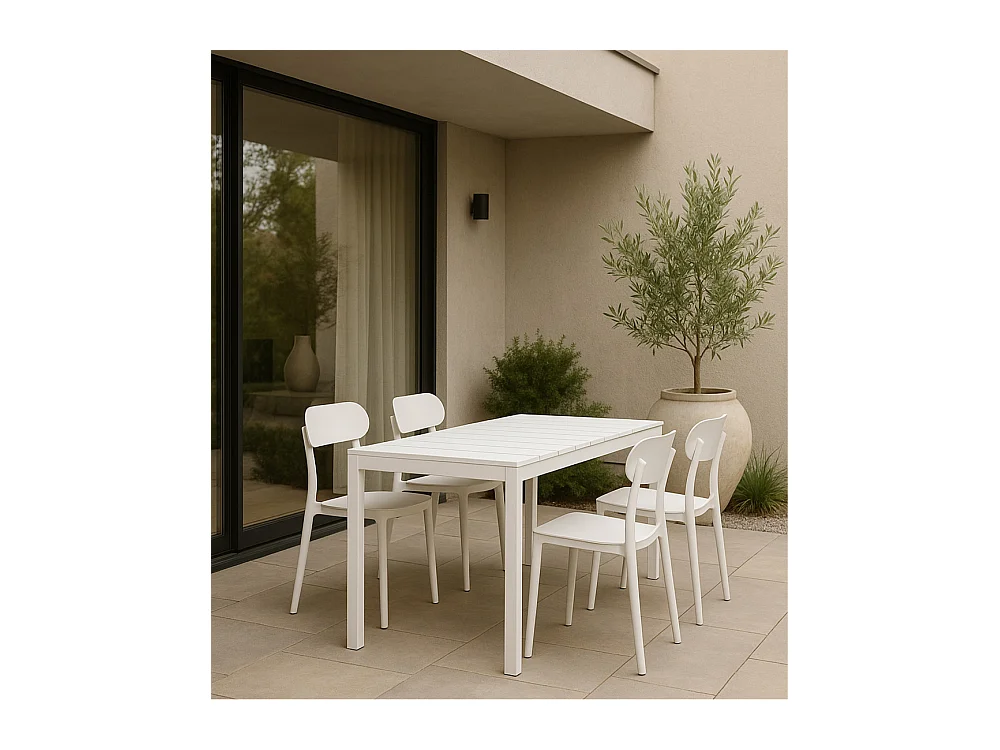 Mesa de comedor para interior o exterior de 75x120x80 cm en color blanco Merber