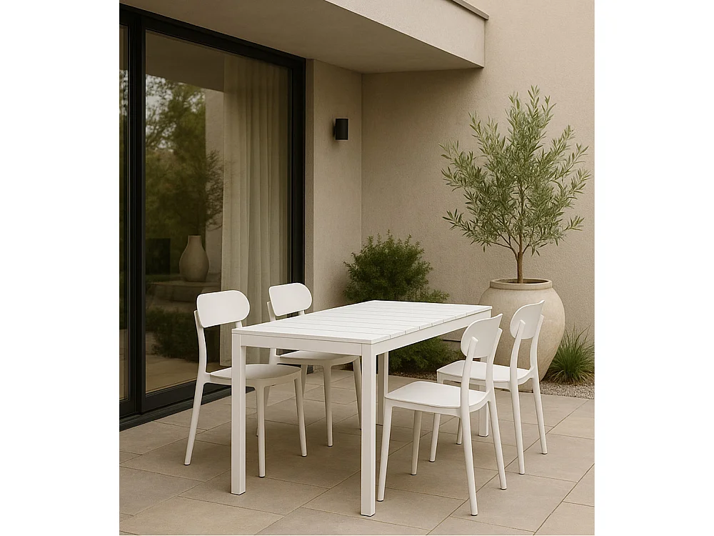 Mesa de comedor para interior o exterior de 75x120x80 cm en color blanco Merber