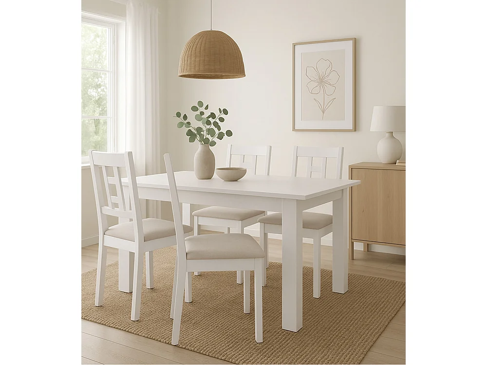 Mesa de comedor extensible de 76x120-160x80 cm de tablero laminado sintético blanco Nerea